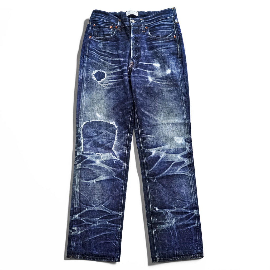 TOLQ Japan Made Transfer Print Denim Pants Jeans S Indigo Blue Tronpe L’oeil Printed Stretch Easy Trousers 60s 1967Model TA-5001