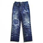 TOLQ Japan Made Transfer Print Denim Pants Jeans S Indigo Blue Tronpe L’oeil Printed Stretch Easy Trousers 60s 1967Model TA-5001