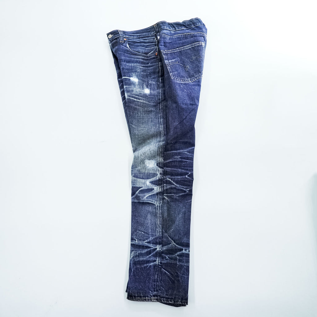 TOLQ Japan Made Transfer Print Denim Pants Jeans S Indigo Blue Tronpe L’oeil Printed Stretch Easy Trousers 60s 1967Model TA-5001