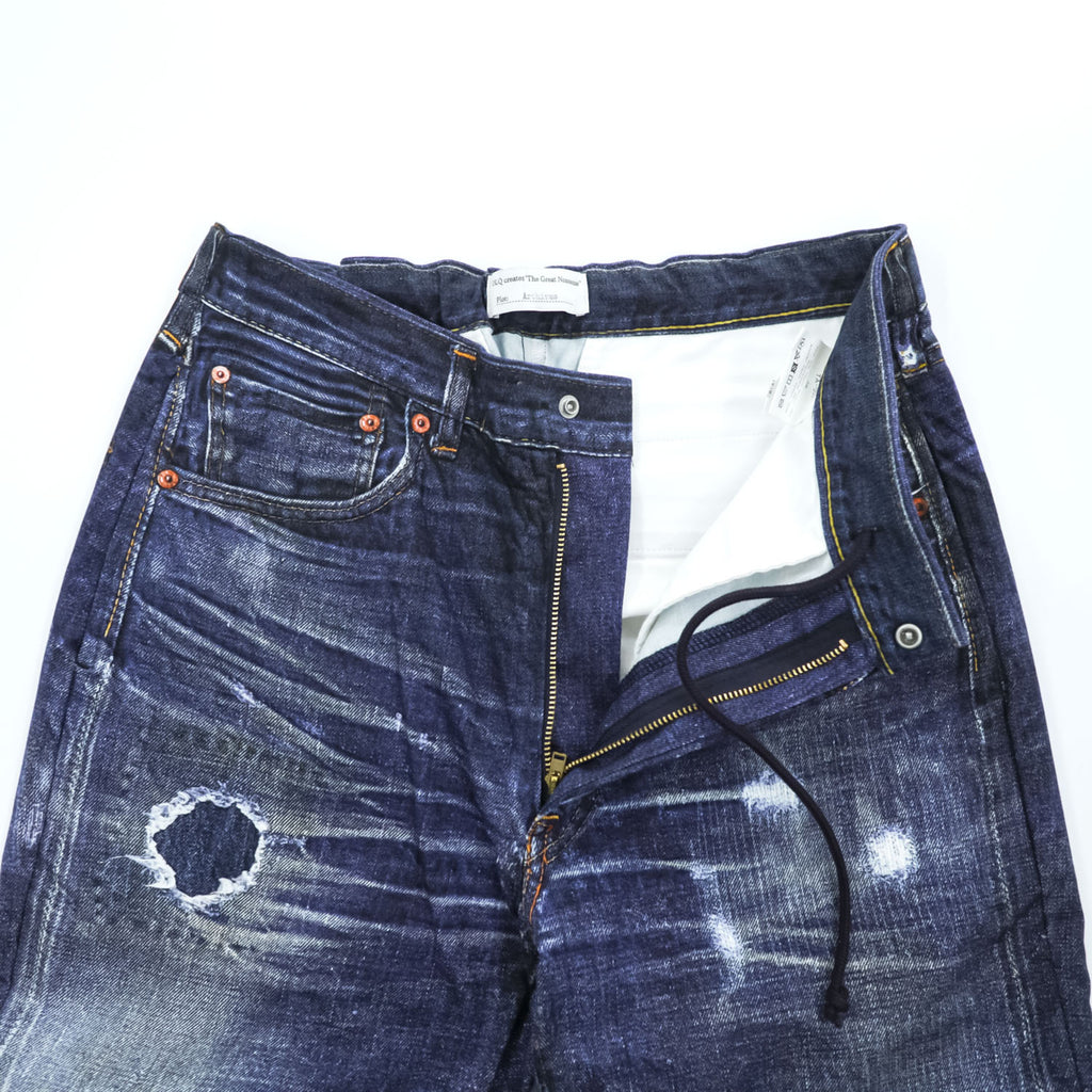 TOLQ Japan Made Transfer Print Denim Pants Jeans S Indigo Blue Tronpe L’oeil Printed Stretch Easy Trousers 60s 1967Model TA-5001