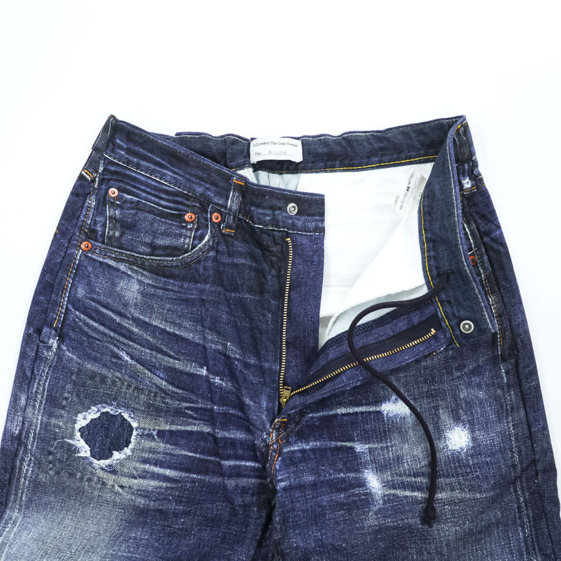 TOLQ Japan Made Transfer Print Denim Pants Jeans S Indigo Blue Tronpe L’oeil Printed Stretch Easy Trousers 60s 1967Model TA-5001
