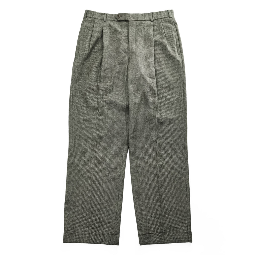 Brooks Brothers Slacks Pants L Brown Wide 2-Tuck Pleated Double Cuff 346 Gun Club Checked