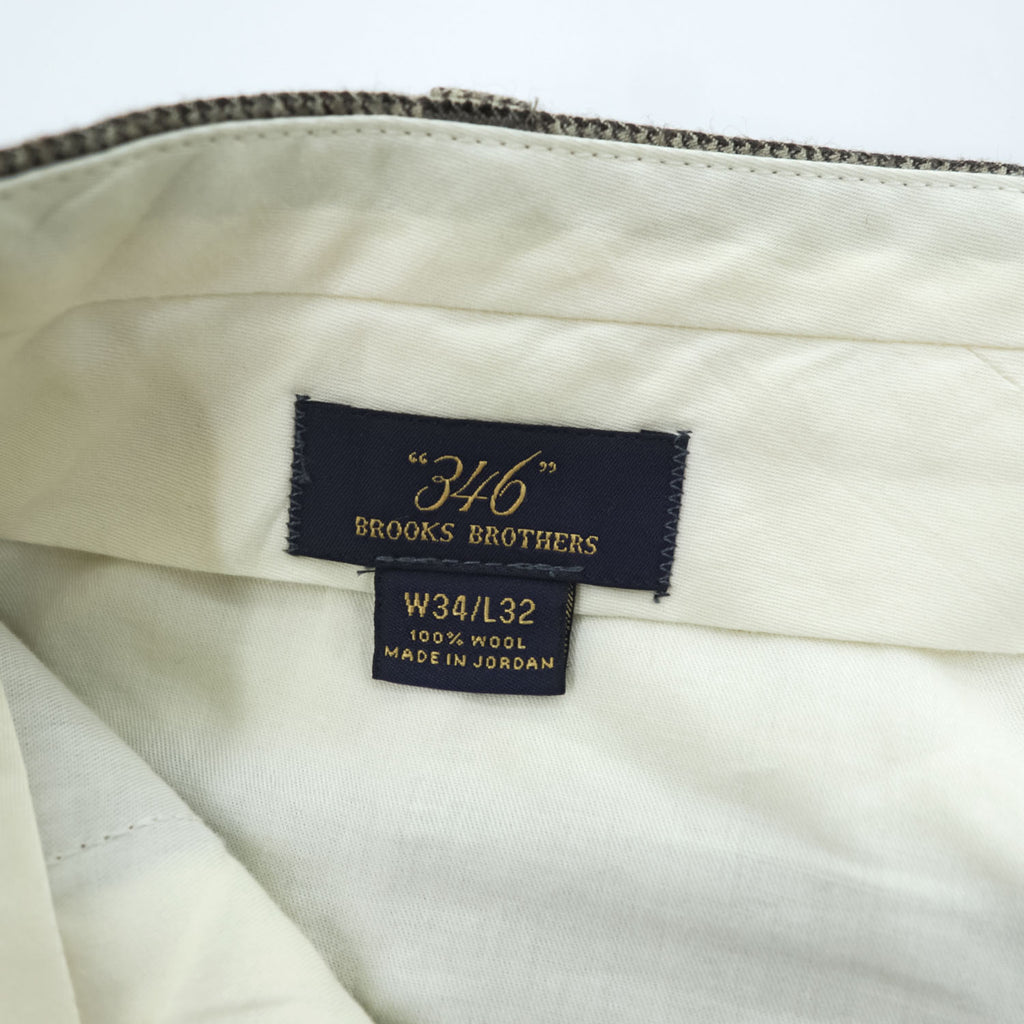 Brooks Brothers Slacks Pants L Brown Wide 2-Tuck Pleated Double Cuff 346 Gun Club Checked