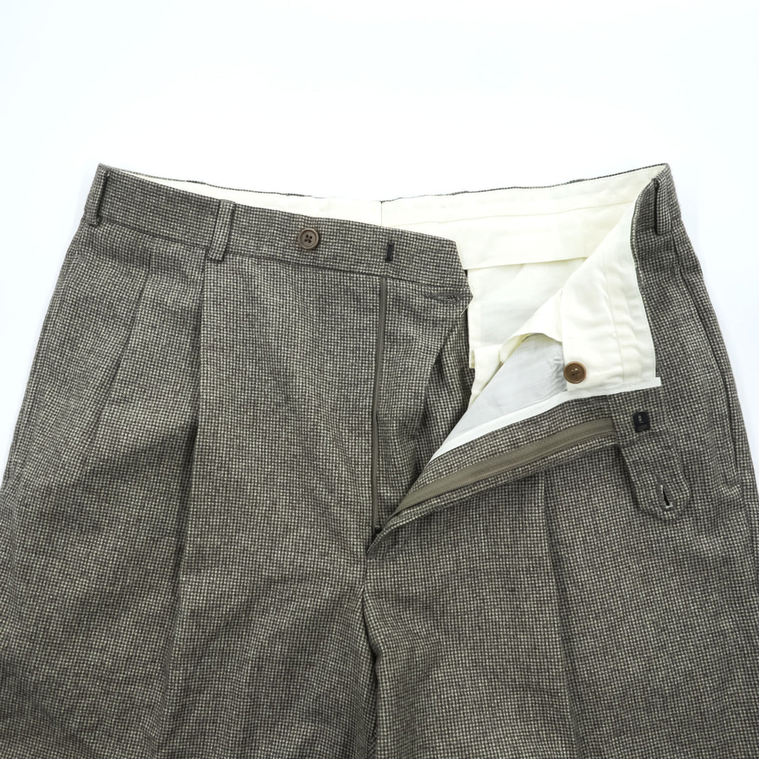 Brooks Brothers Slacks Pants L Brown Wide 2-Tuck Pleated Double Cuff 346 Gun Club Checked
