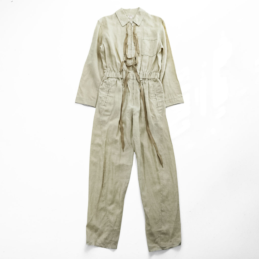MASU Linen 100% SLEEPING JUMP SUITS Beige Drawstring Waist Pocket Size 46 (JP M)