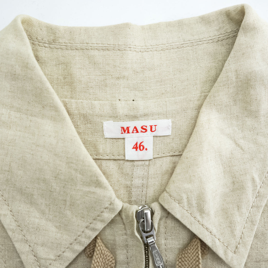 MASU Linen 100% SLEEPING JUMP SUITS Beige Drawstring Waist Pocket Size 46 (JP M)