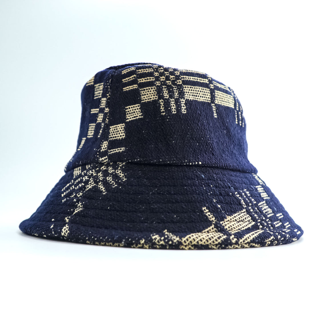 Leh Japan Made Bucket Hat Indigo Blue, Beige Antique Wool LEH 823