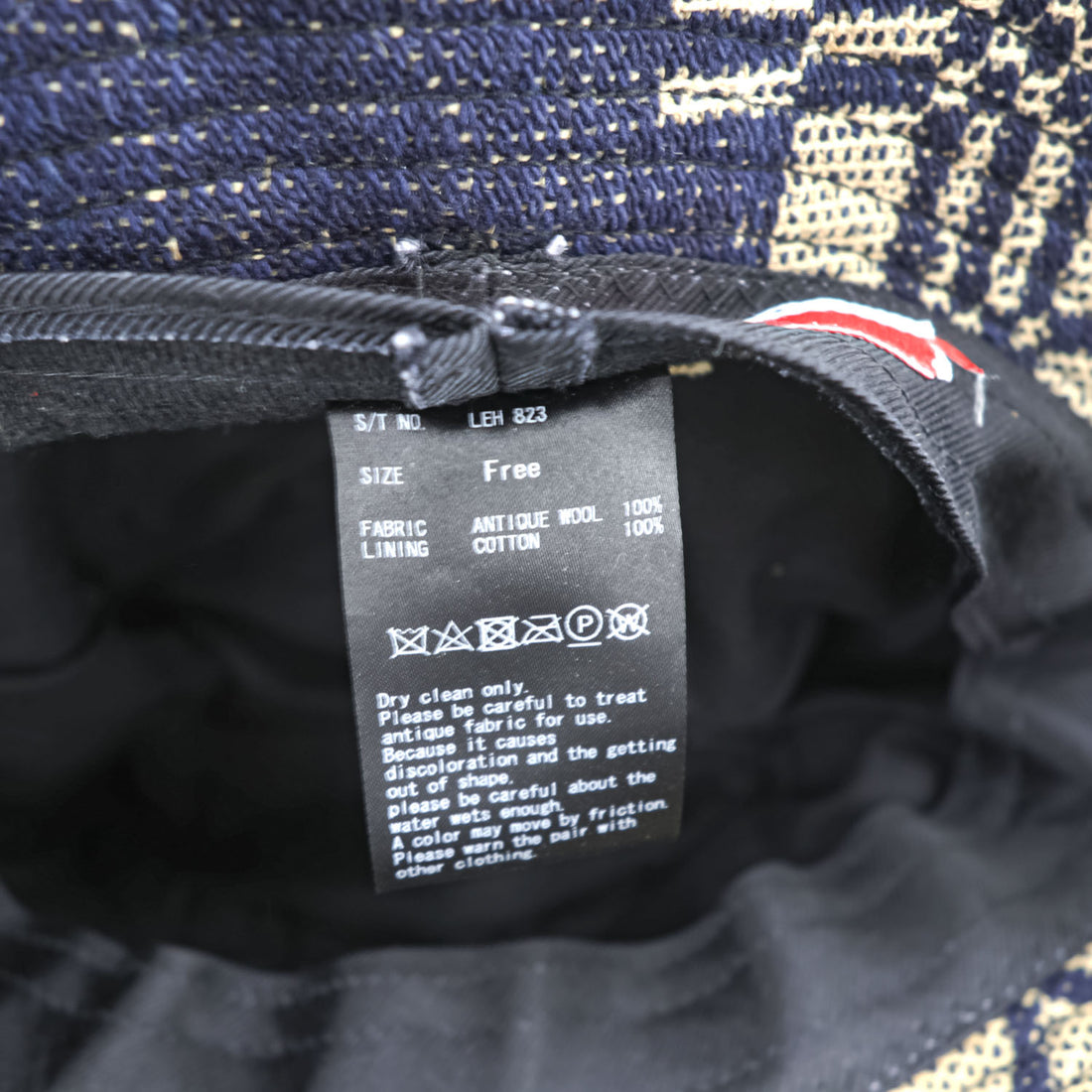 Leh Japan Made Bucket Hat Indigo Blue, Beige Antique Wool LEH 823