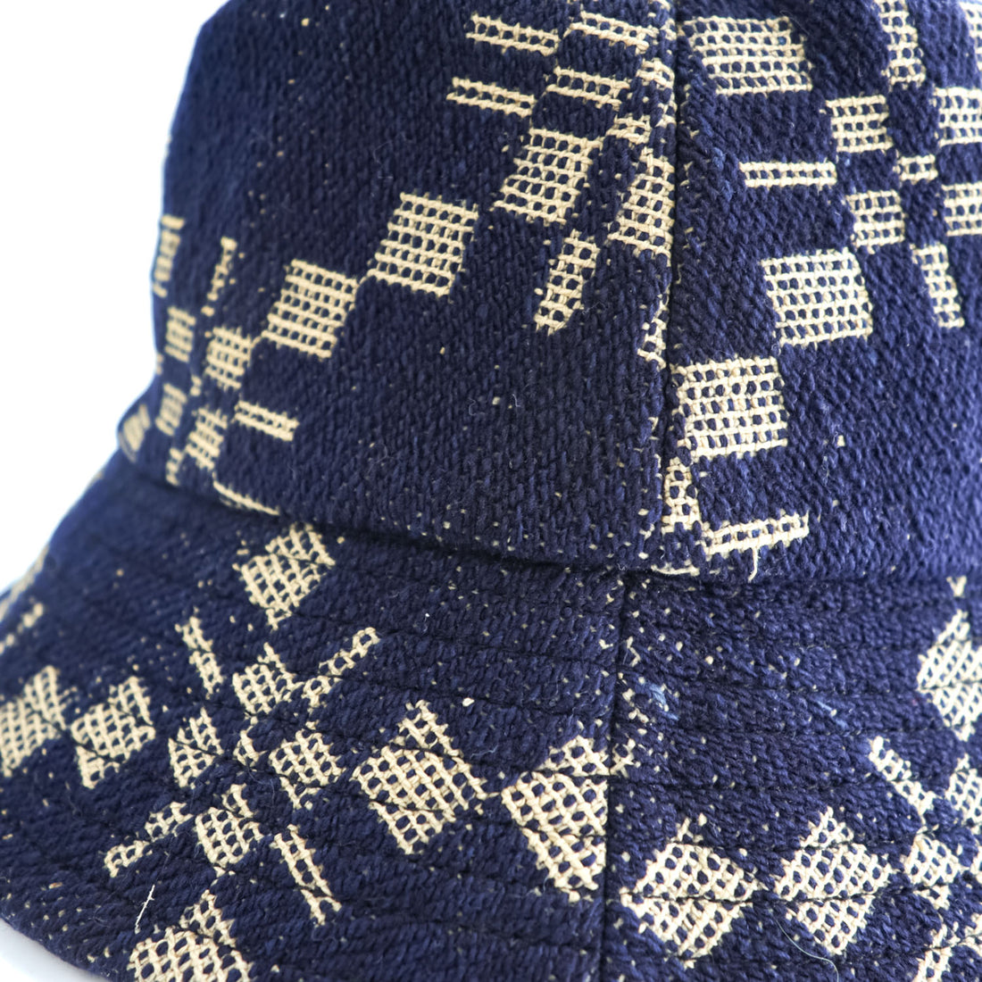 Leh Japan Made Bucket Hat Indigo Blue, Beige Antique Wool LEH 823
