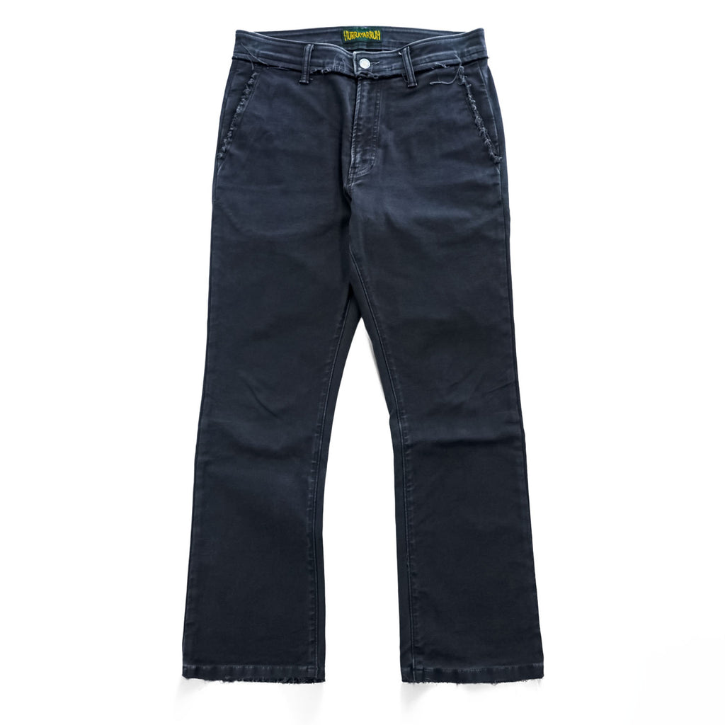 HURRAY HURRAY Black/Charcoal Cotton Stretch Chino Flare Pants Frayed Hem Made in Japan W77cm (M)
