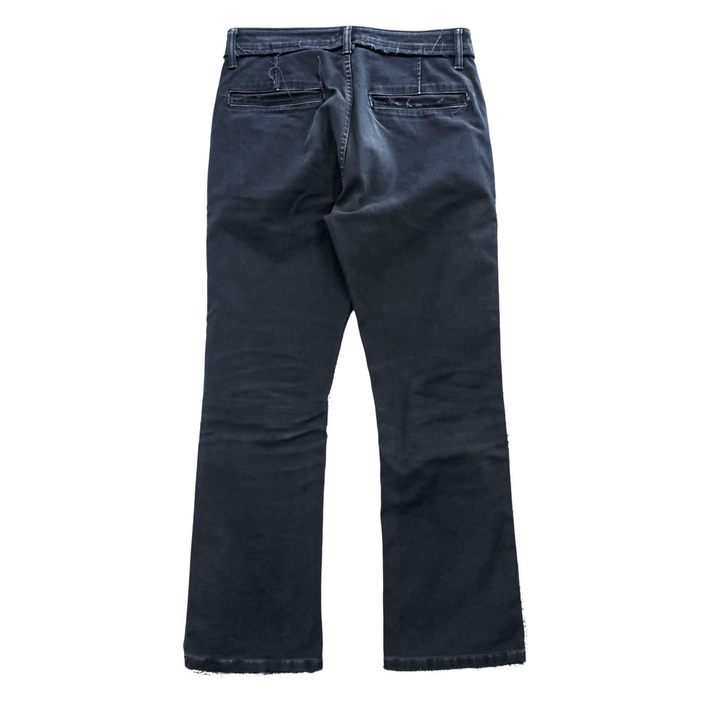 HURRAY HURRAY Black/Charcoal Cotton Stretch Chino Flare Pants Frayed Hem Made in Japan W77cm (M)