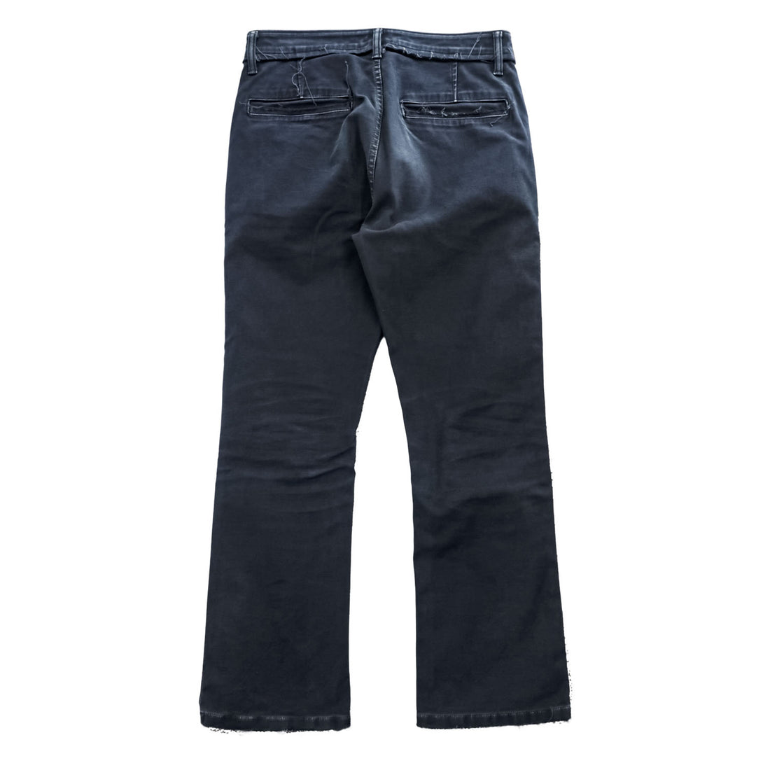 HURRAY HURRAY Black/Charcoal Cotton Stretch Chino Flare Pants Frayed Hem Made in Japan W77cm (M)