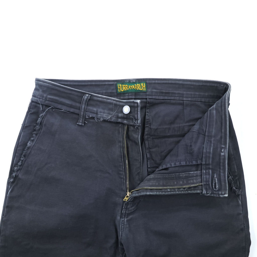 HURRAY HURRAY Black/Charcoal Cotton Stretch Chino Flare Pants Frayed Hem Made in Japan W77cm (M)