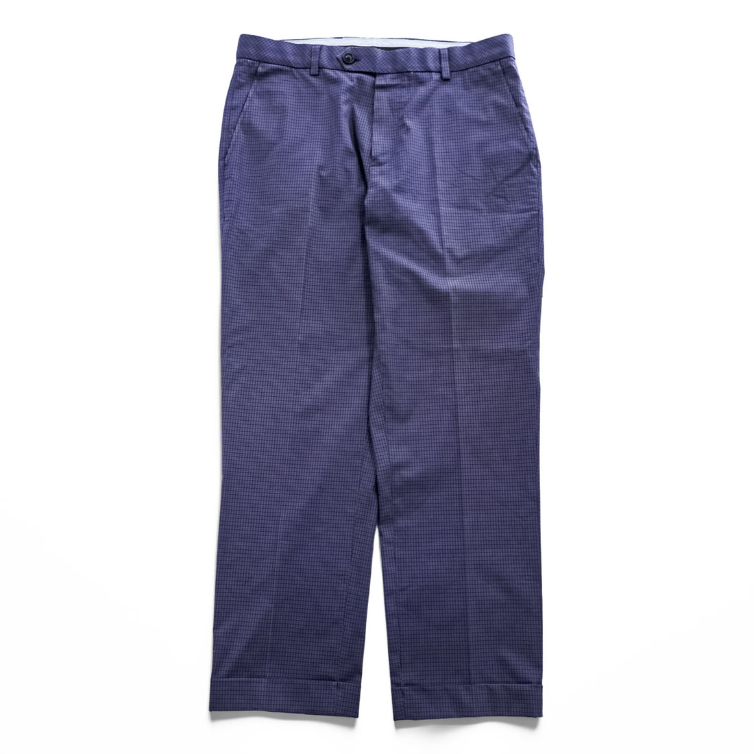 Brooks Brothers センタープレス ストレッチ スラックス パンツ L ネイビー チェック ダブルカフス MILANO