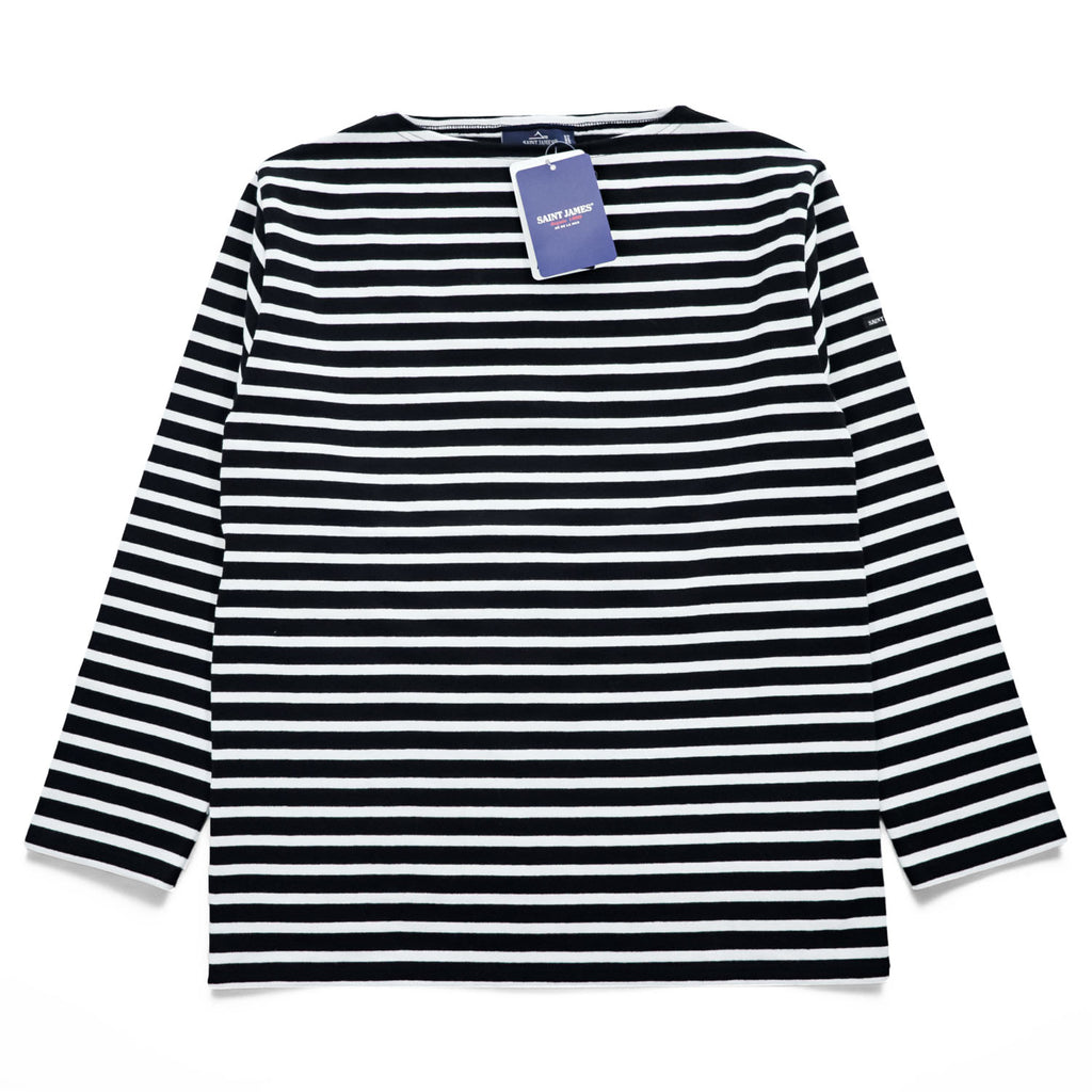 Saint James OUESSANT Breton Stripe Long Sleeve Cotton Shirt Black/White Size 5 (M-L)