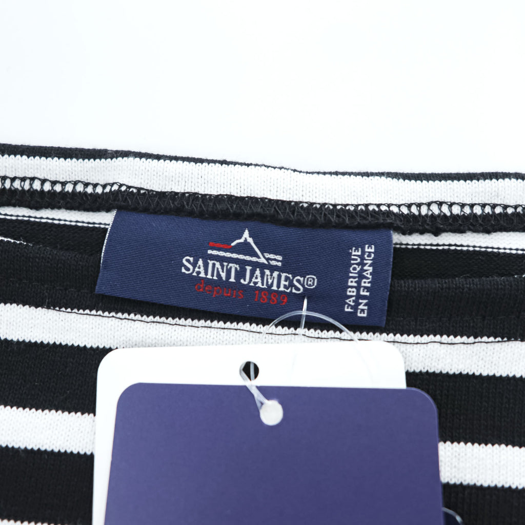 Saint James OUESSANT Breton Stripe Long Sleeve Cotton Shirt Black/White Size 5 (M-L)