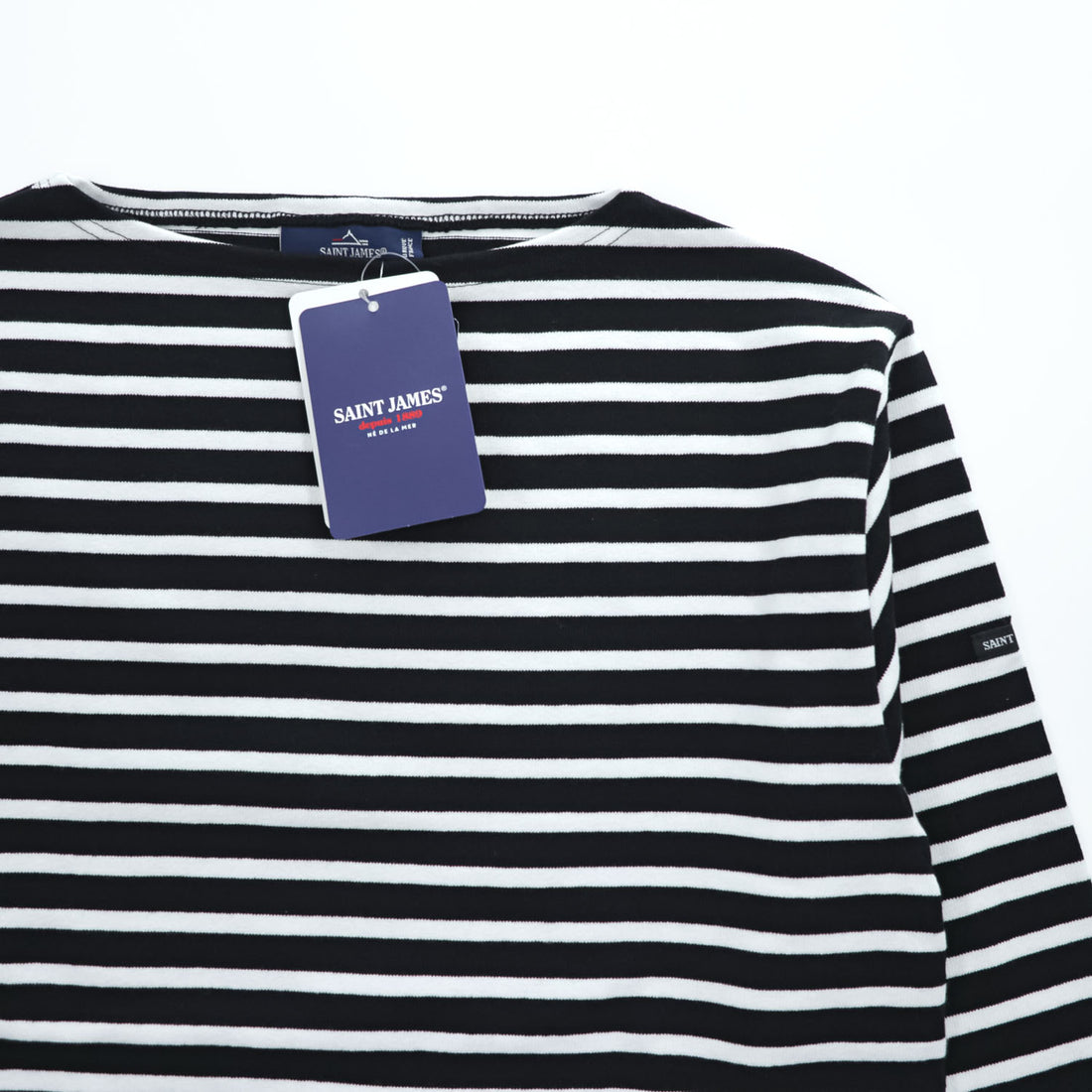 Saint James OUESSANT Breton Stripe Long Sleeve Cotton Shirt Black/White Size 5 (M-L)