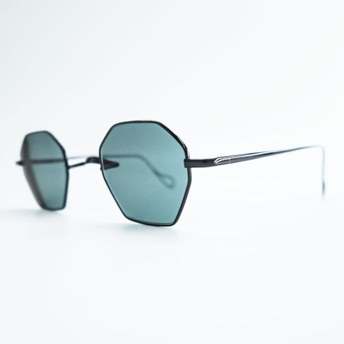 BuddyOptical for P.E.O.T.WAG Titanium Octagonal Black Metal Sunglasses Green/Teal Lenses Made in Japan Frame 13cm Temple 14cm Unisex