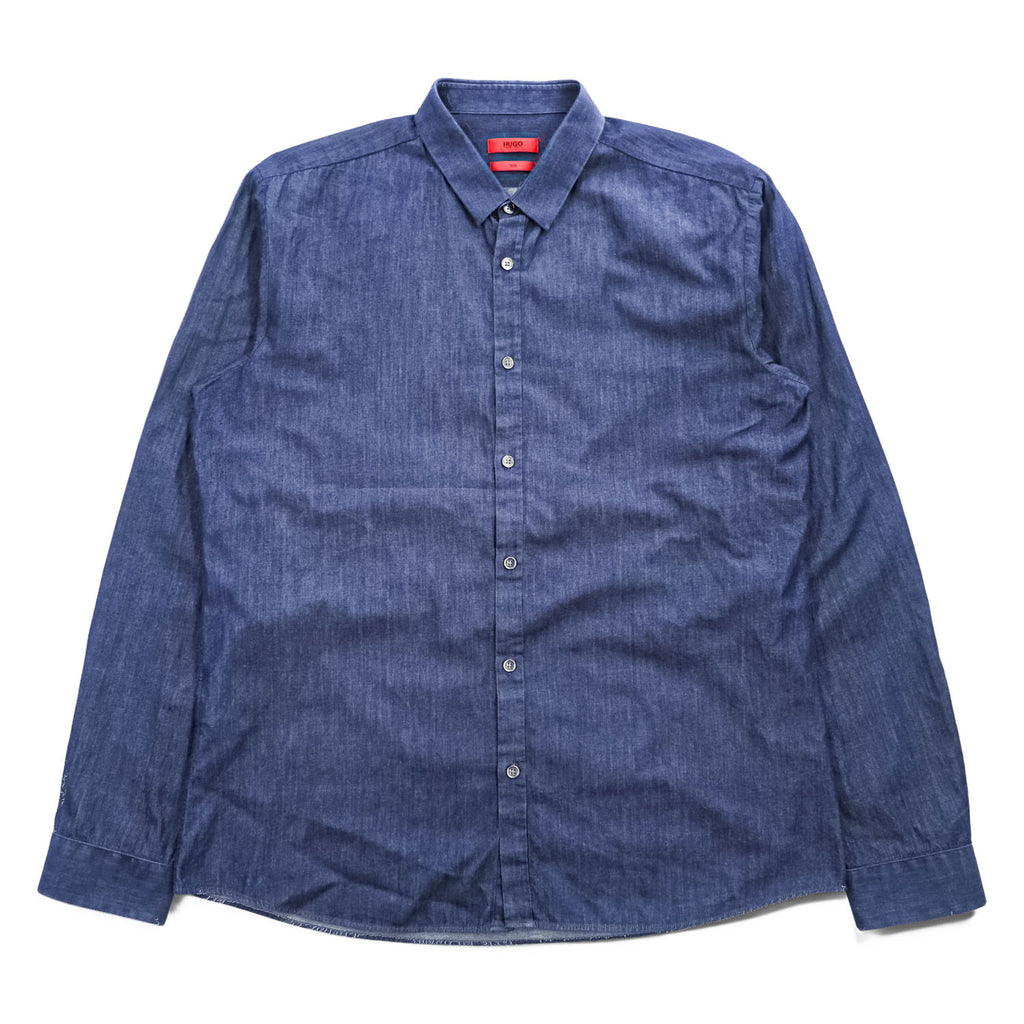HUGO BOSS インディゴ ネイビー 長袖 シャンブレーシャツ 2XL SLIM 濃紺 トルコ製