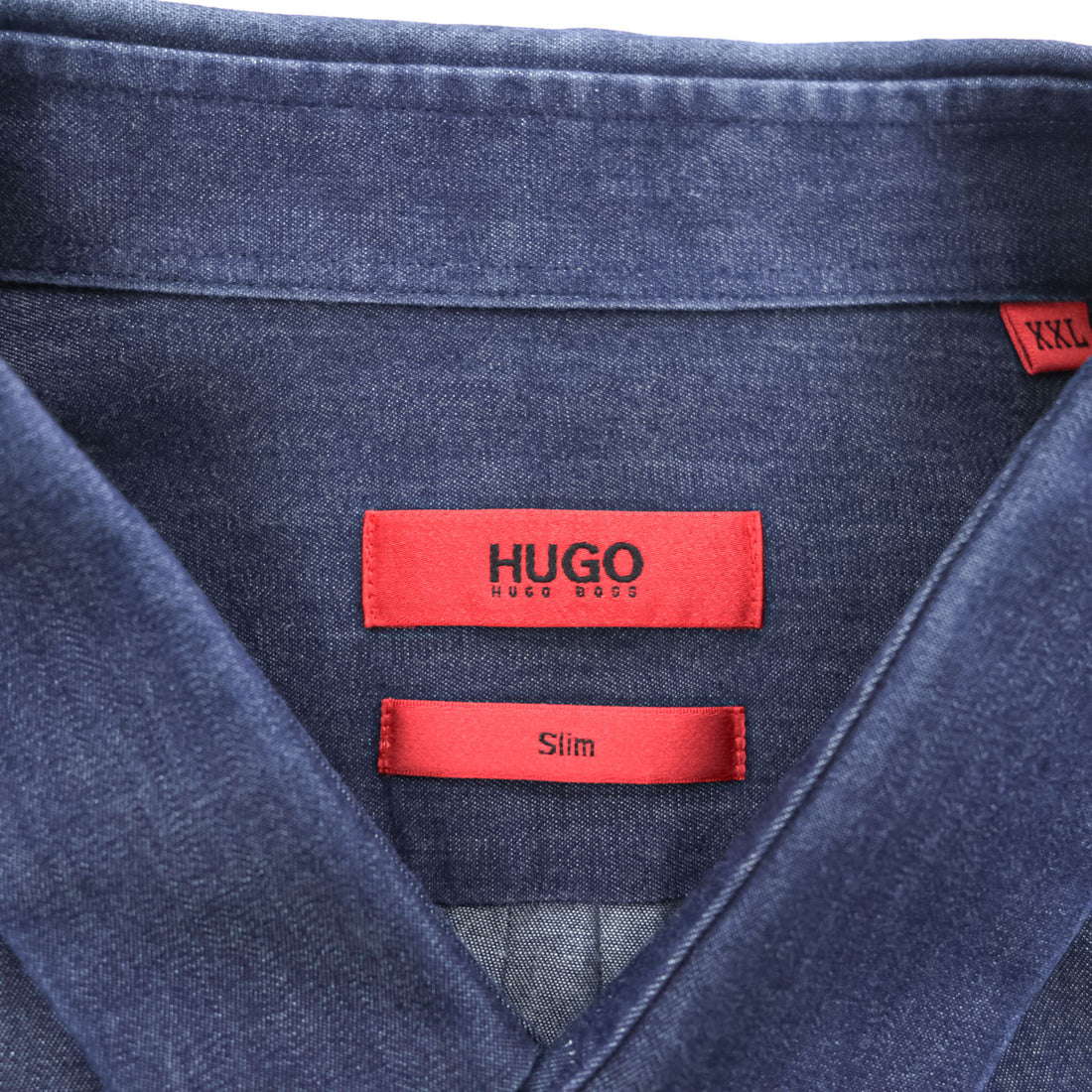 HUGO BOSS インディゴ ネイビー 長袖 シャンブレーシャツ 2XL SLIM 濃紺 トルコ製