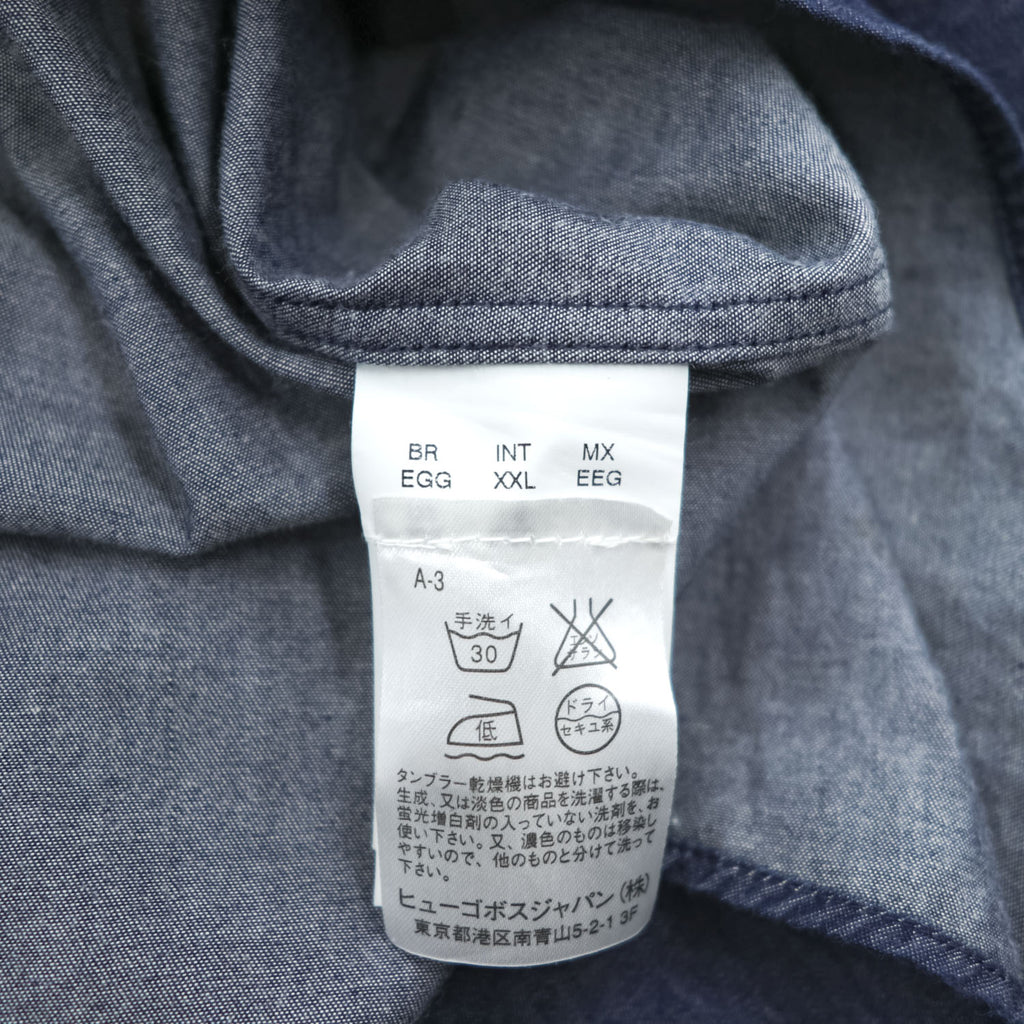 HUGO BOSS インディゴ ネイビー 長袖 シャンブレーシャツ 2XL SLIM 濃紺 トルコ製