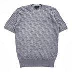 Emporio Armani Men's Short Sleeve Knit Sweater Grey Cotton-Viscose Jacquard Textured M