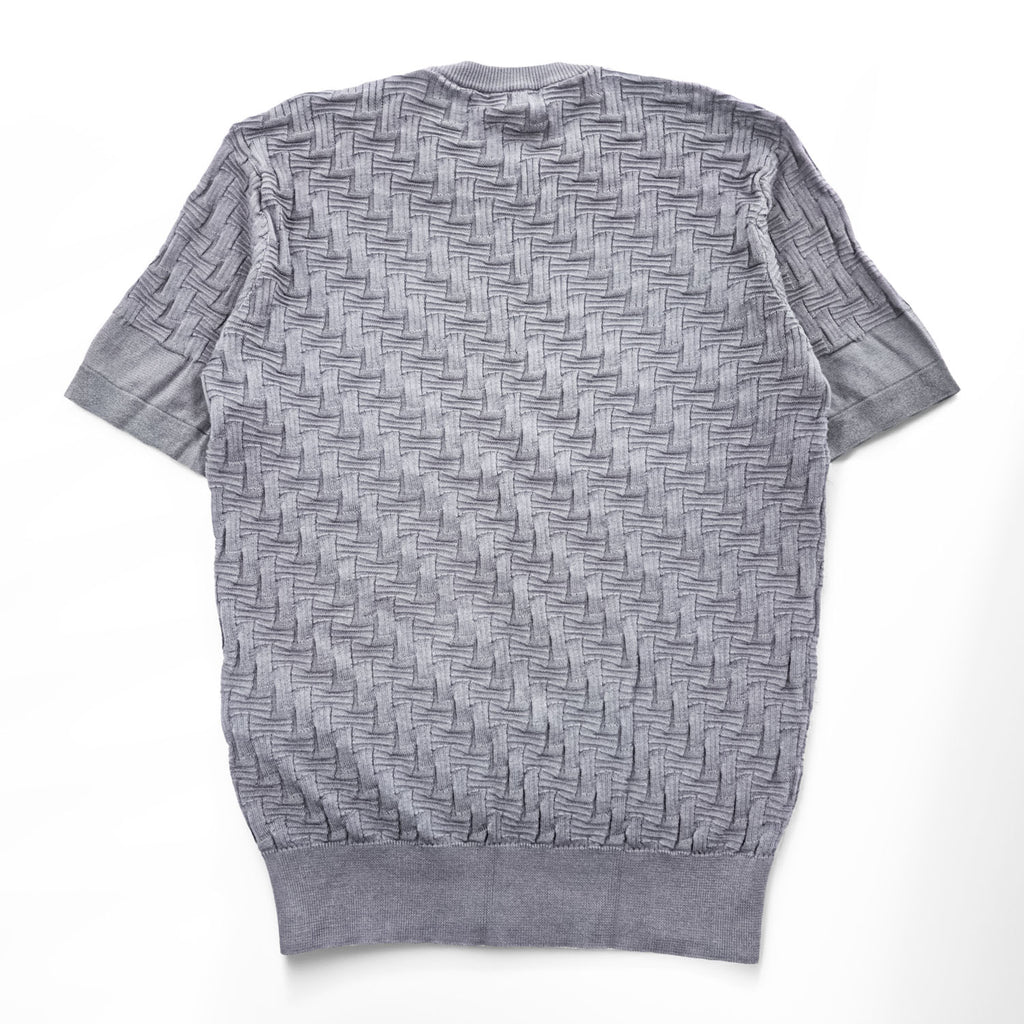 Emporio Armani Men's Short Sleeve Knit Sweater Grey Cotton-Viscose Jacquard Textured M