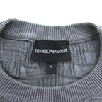 Emporio Armani Men's Short Sleeve Knit Sweater Grey Cotton-Viscose Jacquard Textured M