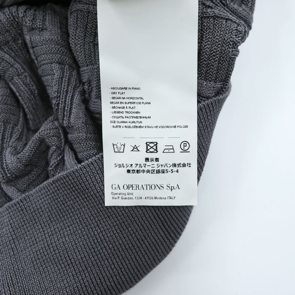 Emporio Armani Men's Short Sleeve Knit Sweater Grey Cotton-Viscose Jacquard Textured M