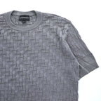 Emporio Armani Men's Short Sleeve Knit Sweater Grey Cotton-Viscose Jacquard Textured M