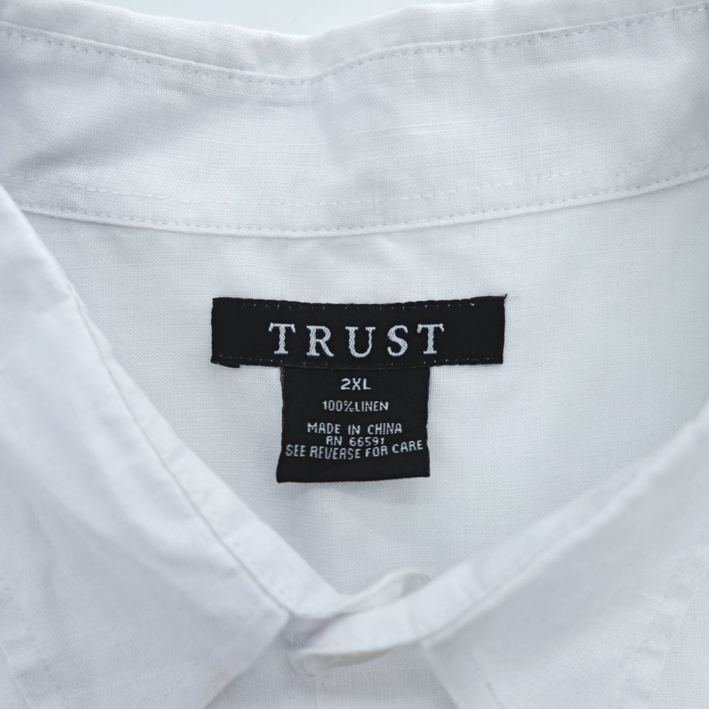 TRUST 100% Linen White Short Sleeve Shirt & Cargo-Style Bottom Set Epaulets Flap Pockets Top 2XL / Bottom 46