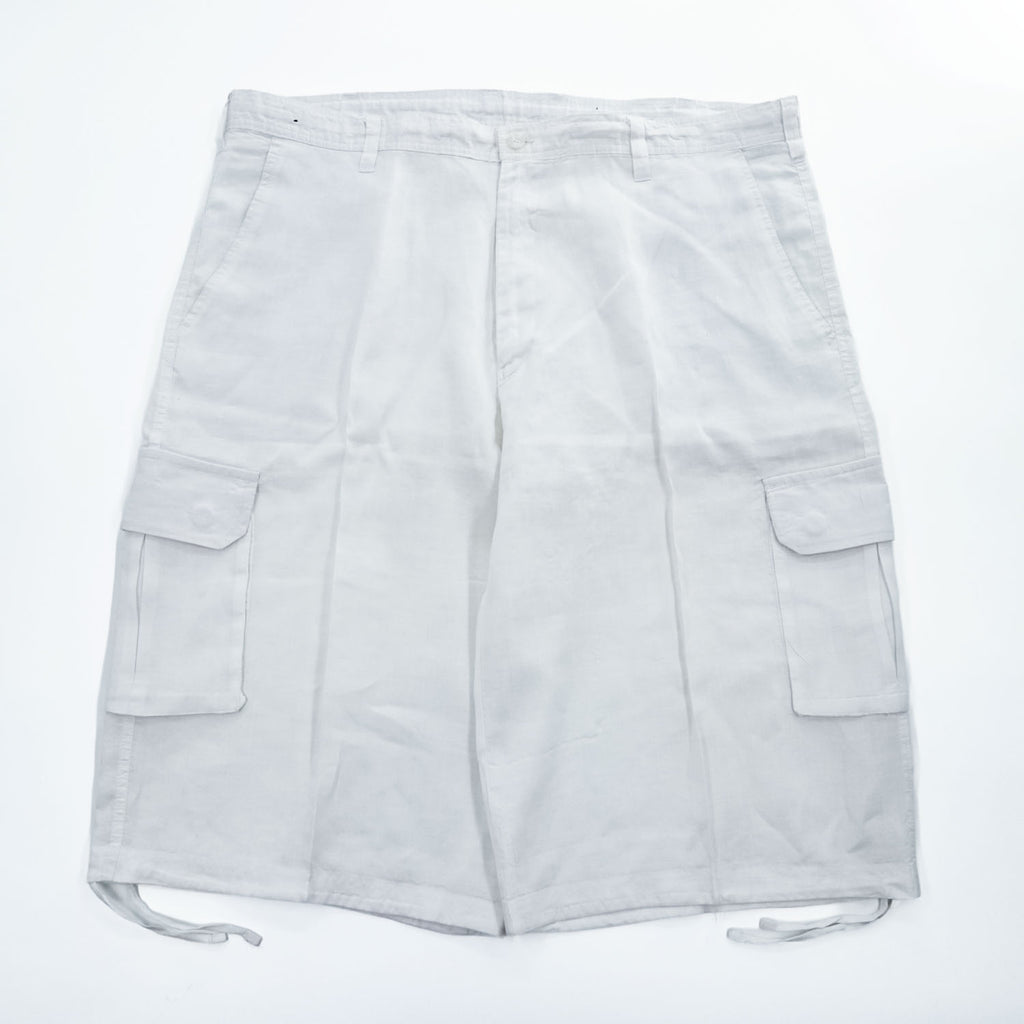TRUST 100% Linen White Short Sleeve Shirt & Cargo-Style Bottom Set Epaulets Flap Pockets Top 2XL / Bottom 46