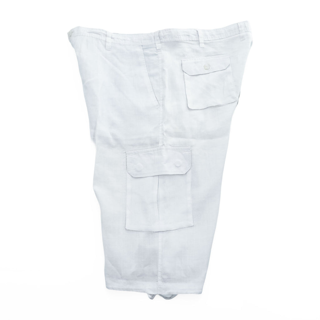 TRUST 100% Linen White Short Sleeve Shirt & Cargo-Style Bottom Set Epaulets Flap Pockets Top 2XL / Bottom 46