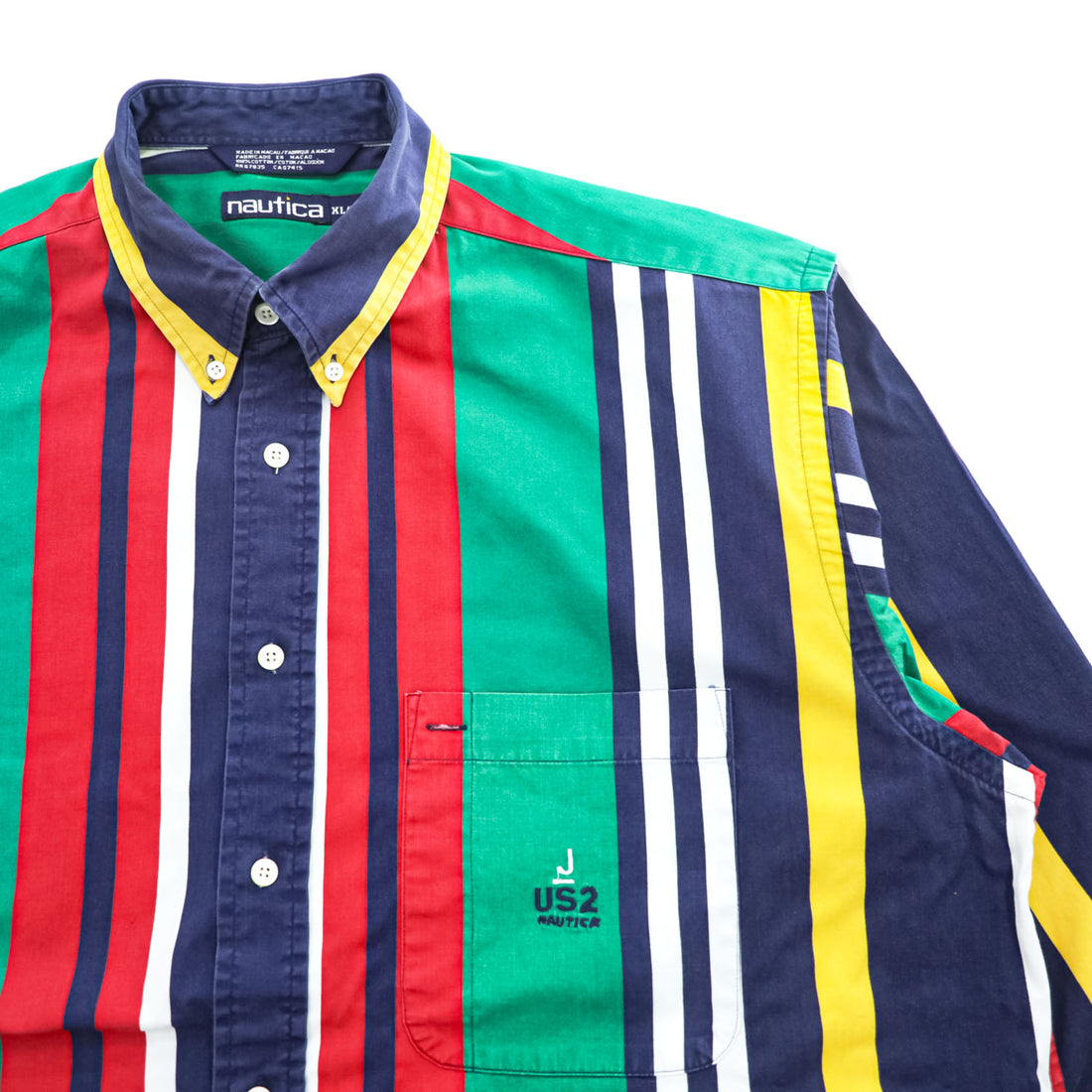 NAUTICA 90年代 ヴィンテージ 長袖 マルチストライプ シャツ XL ボタンダウン マルチストライプ ビッグサイズ