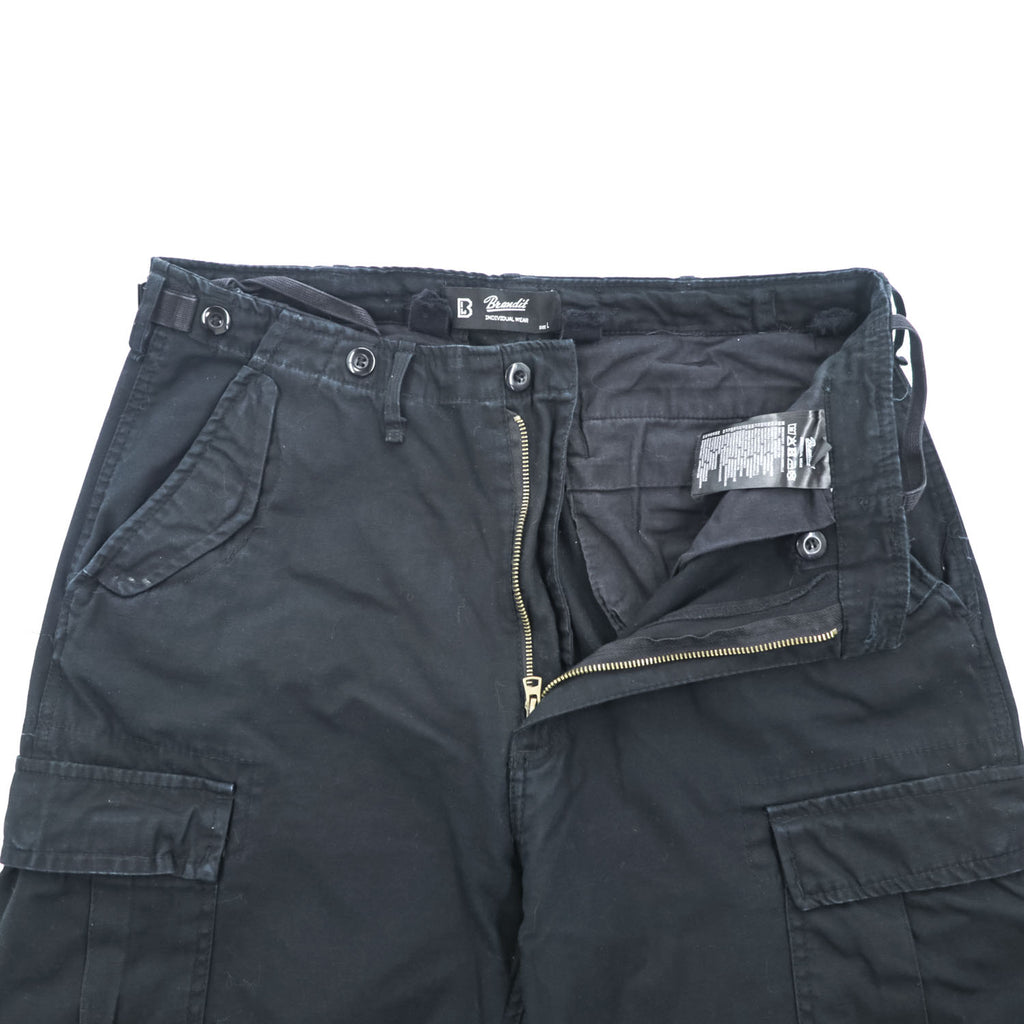 Brandit M-65 US ARMY Cargo Pants Wide Leg Drawstring Hem Military Style Multiple Pockets Size L (W88cm) Black Cotton