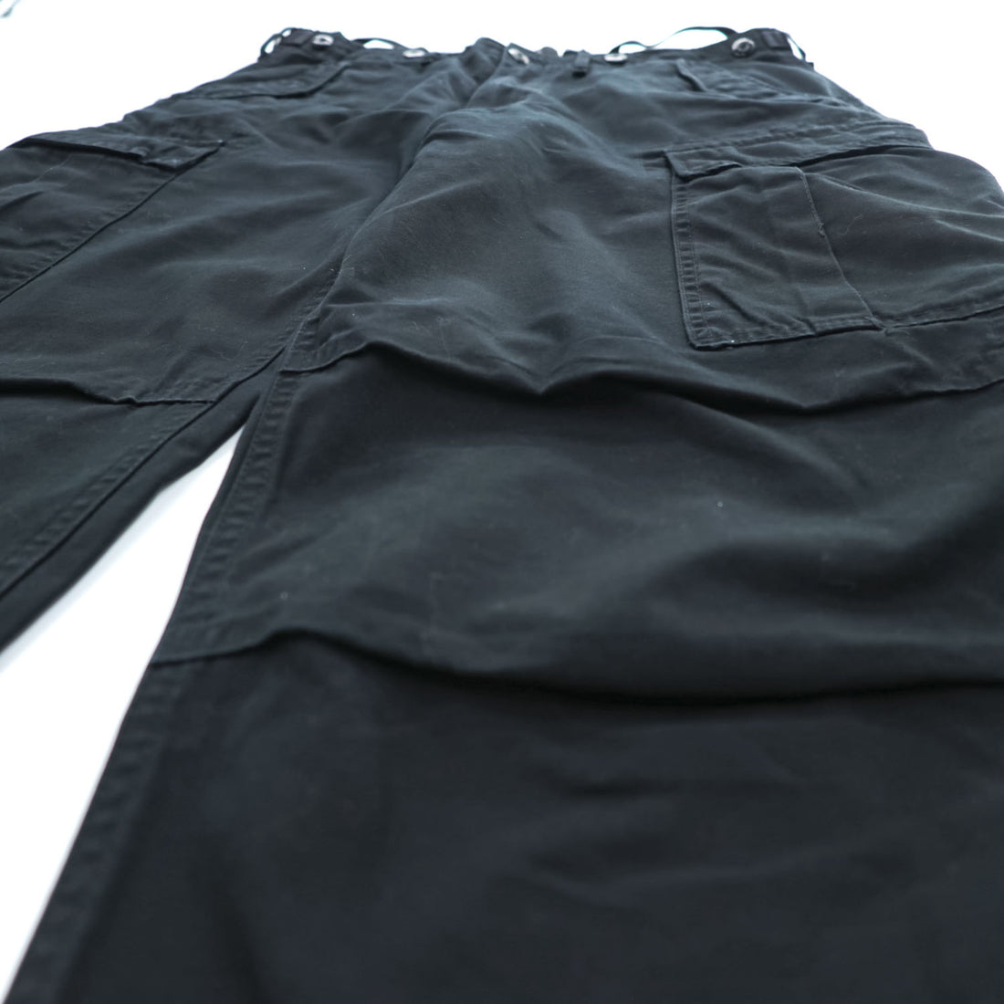 Brandit M-65 US ARMY Cargo Pants Wide Leg Drawstring Hem Military Style Multiple Pockets Size L (W88cm) Black Cotton