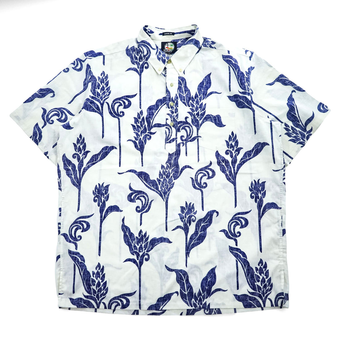 reyn spooner 90年代 ヴィンテージ プルオーバー 半袖シャツ アロハシャツ XXL ホワイト 総柄 ビッグサイズ CLASSIC FIT ハーフボタン