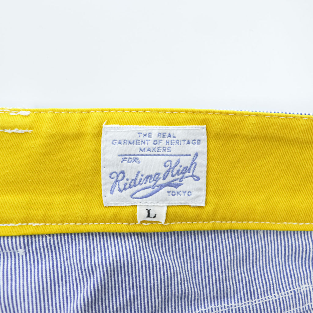 RIDING HIGH Made in Japan Cotton Hickory-Stripe Work Pants Button-Fly Yellow Waist L (W87cm)