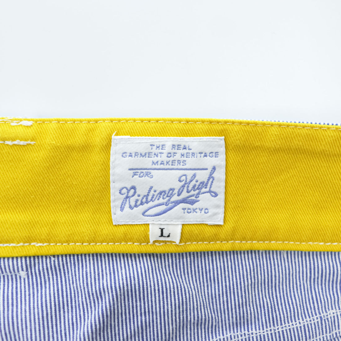 RIDING HIGH Made in Japan Cotton Hickory-Stripe Work Pants Button-Fly Yellow Waist L (W87cm)