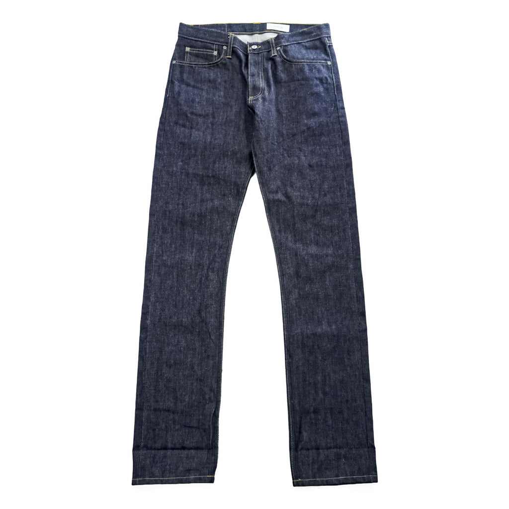 GUSTIN California Slim Raw Indigo Selvedge Denim Jeans Leather Patch Button Fly W34 (Measured W82cm L116cm)
