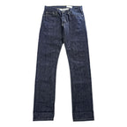 GUSTIN California Slim Raw Indigo Selvedge Denim Jeans Leather Patch Button Fly W34 (Measured W82cm L116cm)