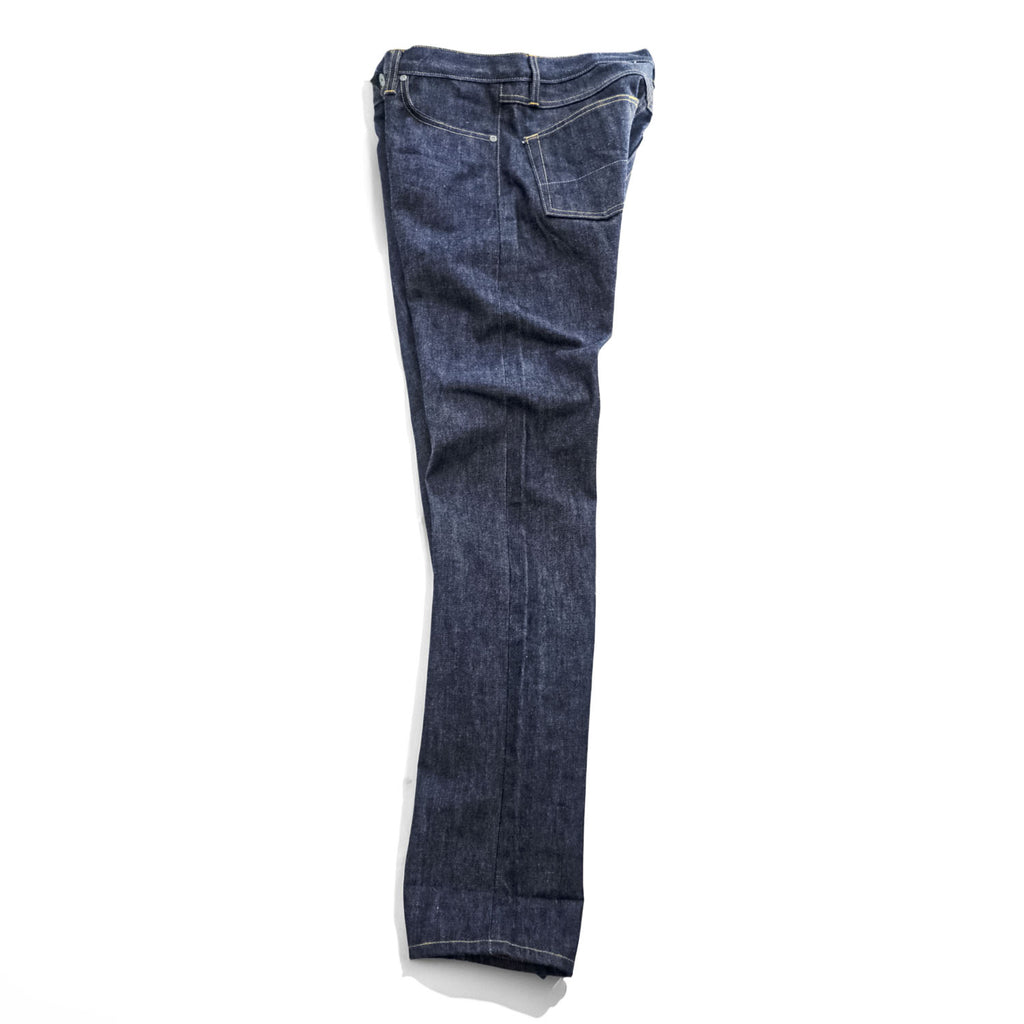 GUSTIN California Slim Raw Indigo Selvedge Denim Jeans Leather Patch Button Fly W34 (Measured W82cm L116cm)