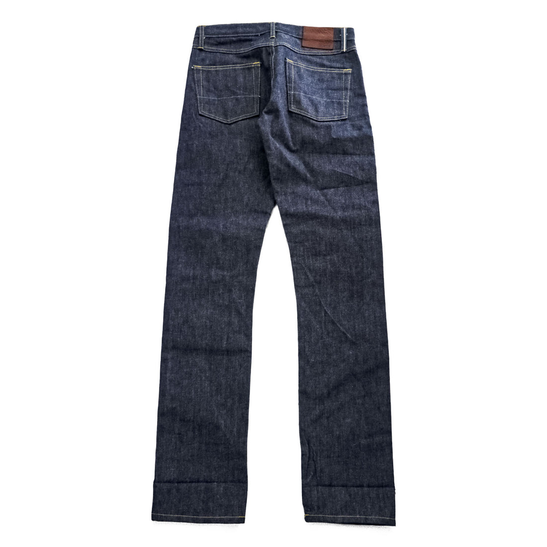GUSTIN California Slim Raw Indigo Selvedge Denim Jeans Leather Patch Button Fly W34 (Measured W82cm L116cm)