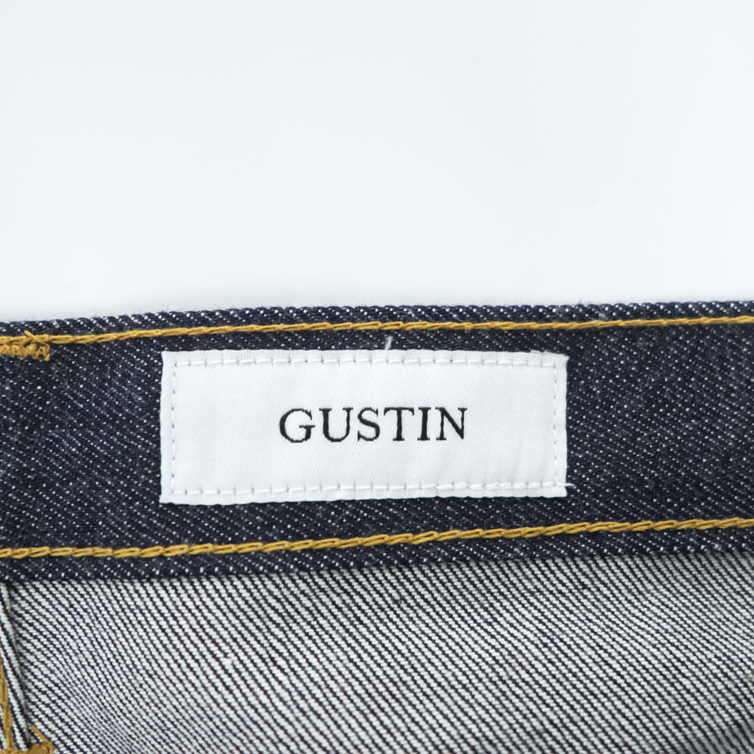 GUSTIN California Slim Raw Indigo Selvedge Denim Jeans Leather Patch Button Fly W34 (Measured W82cm L116cm)