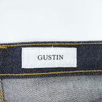 GUSTIN California Slim Raw Indigo Selvedge Denim Jeans Leather Patch Button Fly W34 (Measured W82cm L116cm)