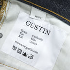 GUSTIN California Slim Raw Indigo Selvedge Denim Jeans Leather Patch Button Fly W34 (Measured W82cm L116cm)