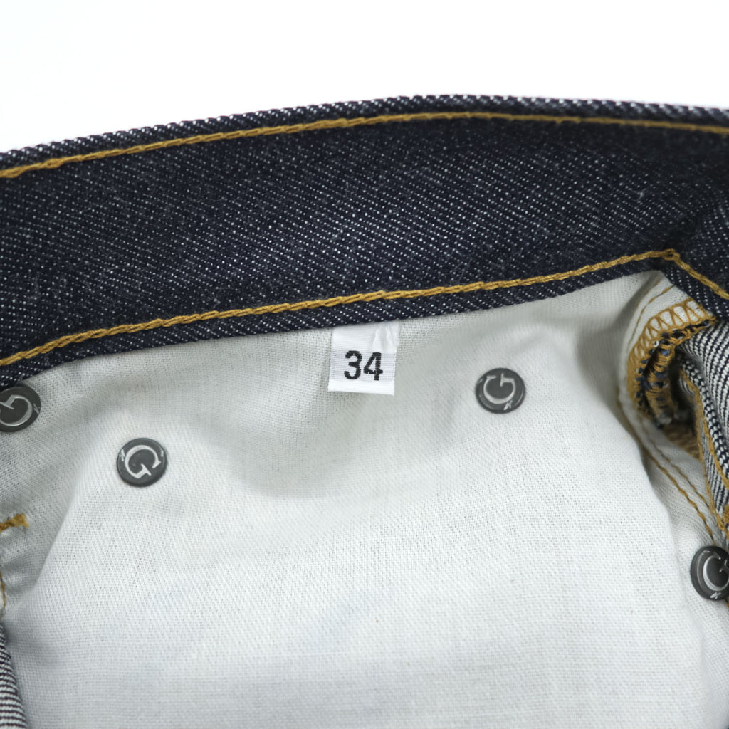 GUSTIN California Slim Raw Indigo Selvedge Denim Jeans Leather Patch Button Fly W34 (Measured W82cm L116cm)