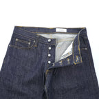GUSTIN California Slim Raw Indigo Selvedge Denim Jeans Leather Patch Button Fly W34 (Measured W82cm L116cm)