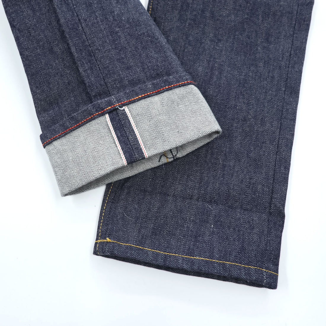 GUSTIN California Slim Raw Indigo Selvedge Denim Jeans Leather Patch Button Fly W34 (Measured W82cm L116cm)