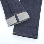 GUSTIN California Slim Raw Indigo Selvedge Denim Jeans Leather Patch Button Fly W34 (Measured W82cm L116cm)
